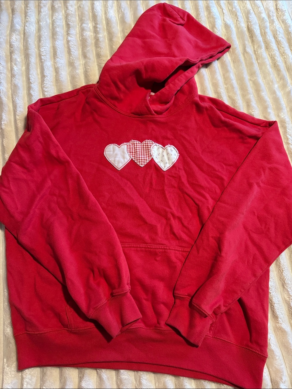 Hollister Red Hooded Pullover with Heart Appliqués